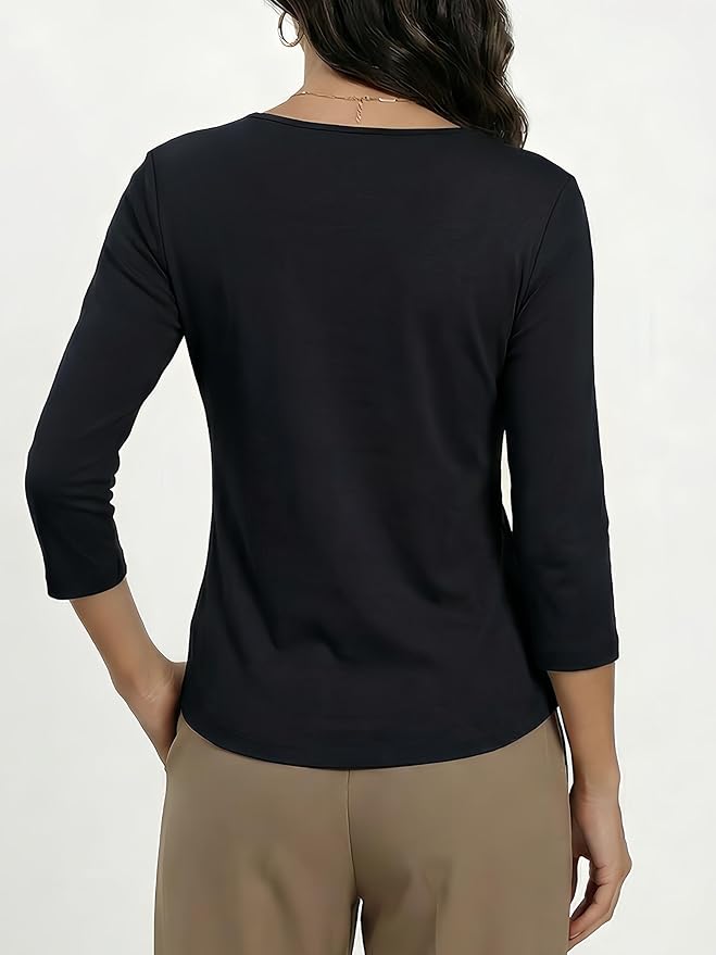 Women's 3/4 Sleeve Scoop Neck T-Shirt Cotton Blend Slim Fit Basic Tee Casual Spring Top 2026