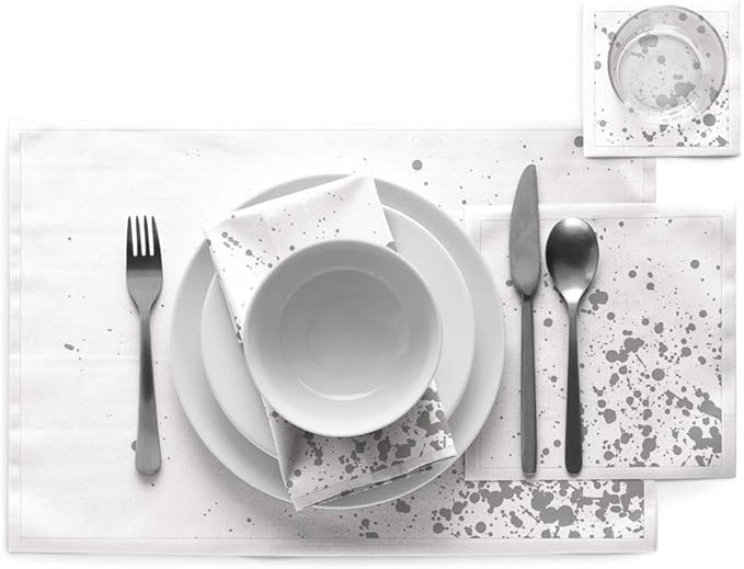 MY DRAP Washable and Reusable Cloth Placemat - 17.7 x 12.6 in (6 Per Roll, Linen Silver Splash)