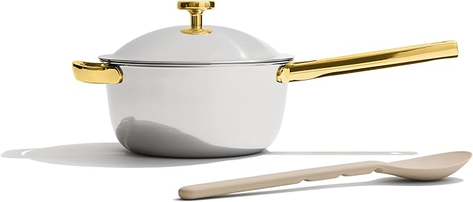 Our Place Mini Titanium Perfect Pot Pro | 2.75 Qt Cooking Pot with Lid & Silicone Spoon | PFAS-Free Nonstick, Fully-Clad Tri-Ply Stainless Steel & Aluminum | Induction & Oven-Safe up to 750째F | Gold