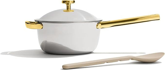 Our Place Mini Titanium Perfect Pot Pro | 2.75 Qt Cooking Pot with Lid & Silicone Spoon | PFAS-Free Nonstick, Fully-Clad Tri-Ply Stainless Steel & Aluminum | Induction & Oven-Safe up to 750째F | Gold