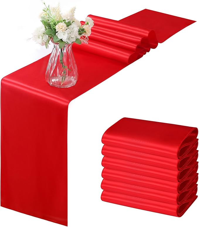 Horbaunal 6 Pack Satin Runners 12 x 108 Inch Bright Silky Smooth Satin Table Runners for Birthday Wedding Party Banquets, Red