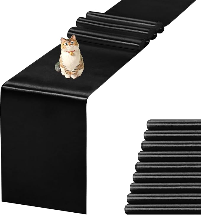 JEVIX 10 Pack Satin Table Runner 12 X 108 Inch Silk Table Runner for Party,Wedding, Birthday, Banquets,Decoration(Black)