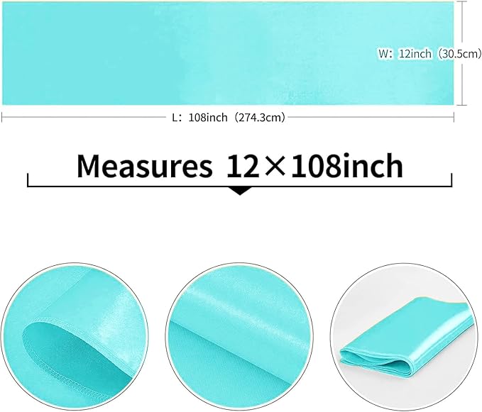 4-Pack Turquoise Satin Table Runner 12 x 108 Inch Long Bright and Smooth Silk Fabric Table Runner for Wedding Banquet Birthday Party Decoration