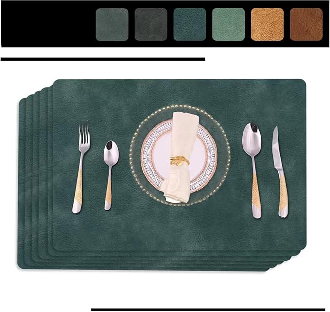 enthulook Faux Leather Placemats Set of 6, Light-Navy, 12"x 17" (30cm x 43cm), Waterproof & Stain Resistant, Heat-Resistant, Non-Slip, Suitable for Indoor & Outdoor, Reusable Table Decor