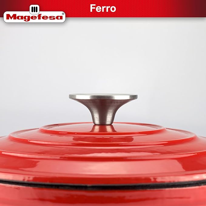 Magefesa FERRO 9.4-Inch Enameled Cast Iron Dutch Oven with Lid, Superior Heat Retention & Distribution, Compatible with All Stovetops, Induction & Oven Safe