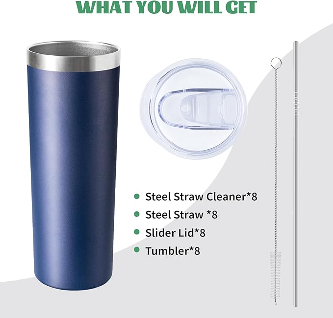 FristChoice 20 oz Skinny Tumbler with Lid and Straw,Stainless Steel Vacuum Insulated Tumbler Cup Double Wall Leak-proof Coffee Mug,Travel Thermal Water Tumbler for Home,Office,Outdoor(Navy Blue,8)