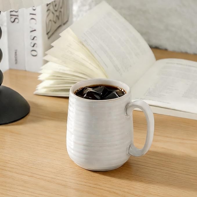 MEKY Coffee Mugs Set for 4,15oz Ceramic Coffee Cups for Hot Tea, Cappuccino, Latte, Cocoa, Milk, Mug Set for Women and Men as Holiday Gifts, Dishwasher and Microwave Safe, Arctic White