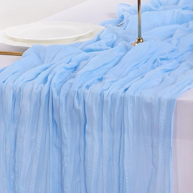Socomi 6pcs Blue Valentine's Day Cheesecloth Table Runner Boho Rustic Gauze 120 inch 10FT Cheese Cloth Runner for Wedding Party Baby Shower Birthday Home Decor Holiday Decorations