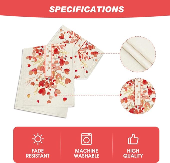 Artoid Mode Red Heart Branch Table Runner, Seasonal Leaf Kitchen Dining Table Decoration for Home Party Decor 13x72 Inch