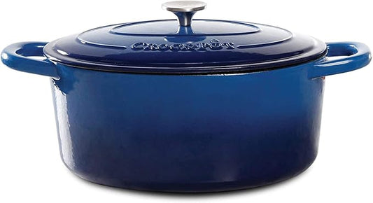 Crock Pot Artisan 7-Quart Oval Enameled Cast Iron Dutch Oven ??Sapphire Blue, Heavy-Duty Cookware for Slow Cooking, Roasting, Baking with Lid