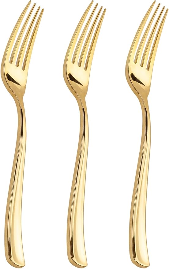 WDF 300PCS Gold Plastic Forks - Heavy Duty Gold Forks Disposable - Sturdy&Durable Plastic Silverware Bulk for Wedding/Party/Daily Using/Valentine's Day