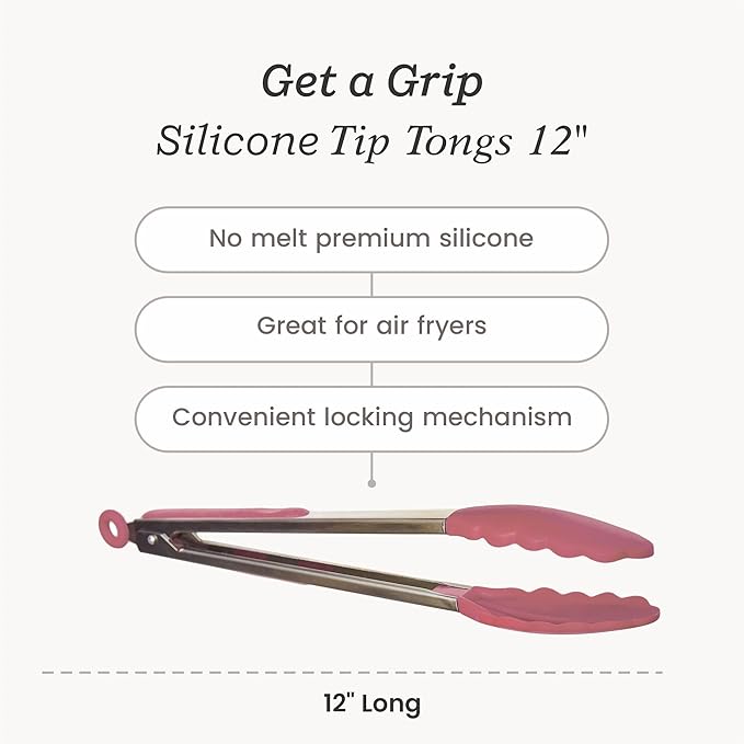 Starpack 'Get a Grip' Silicone Kitchen Tongs for Cooking 12 Inch - BBQ Tongs for Grill Heat Resistant to 600째F - Stainless Steel Tongs with Non Stick Tips - Silicone Tongs for Serving Food