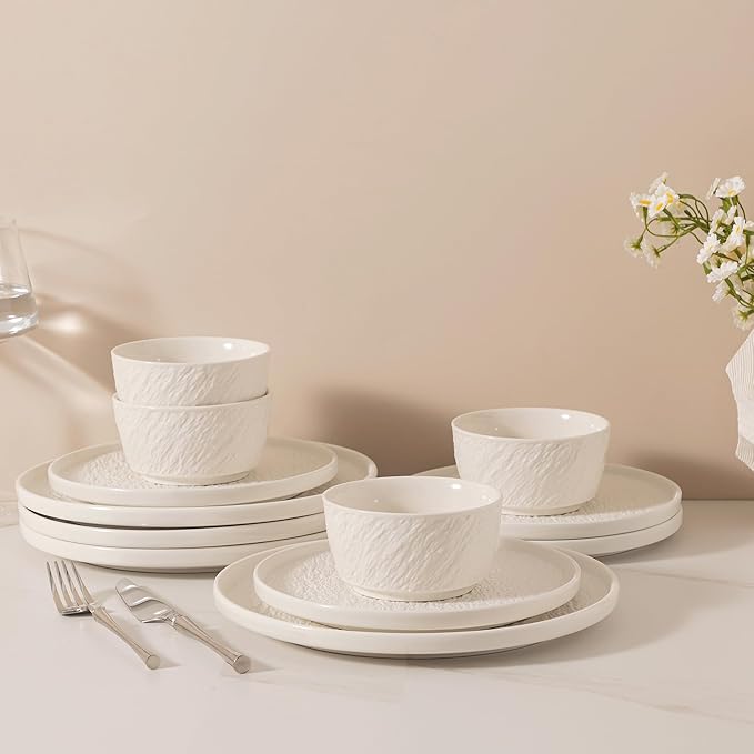 Dinnerware sets plates and bowls sets modern plates,Ceramic Dinnerware Sets,12 Pieces Porcelain Lightweight Plates,Scratch Resistant Dish Set (style - 9, 4 - Set (12pcs))