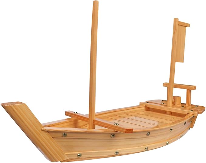Kichgather 27.6??Wooden Sushi Serving Tray Boat Plate for Restaurant or Home