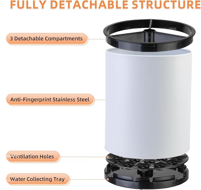 Kitchen Utensil Holder Extra Large Rotating For Counter Organizer Stainless Steel Storage Cooking Silverware Caddy 3 Compartment Flatware Spoon Spatula Tool Cutlery Container(2 Set White)