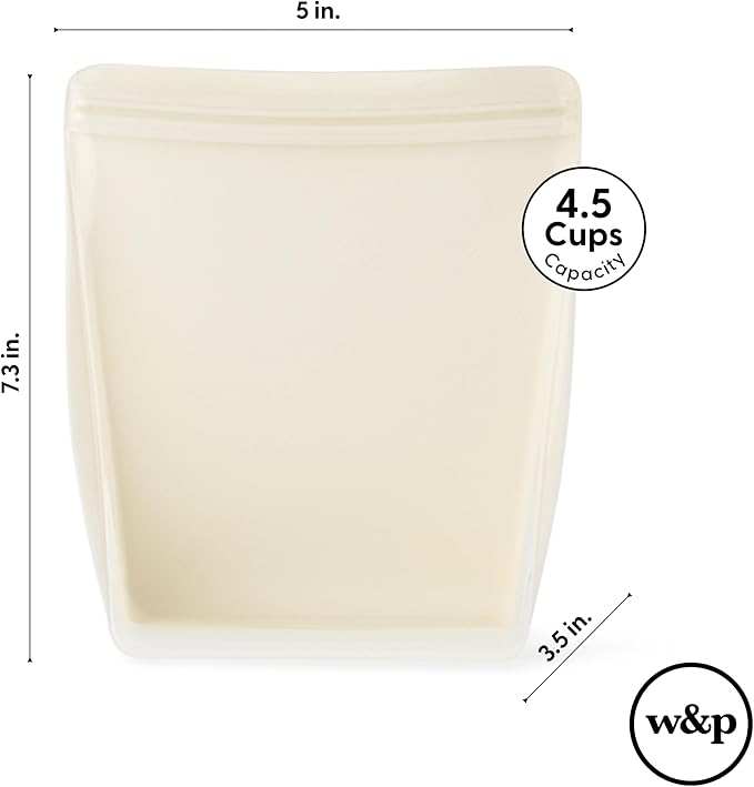 W&P Porter Silicone Reusable Storage Bag, Sandwich (36oz Stand-Up), Sage, Food Storage Container, Microwave and Dishwasher Safe, Easy Cleaning