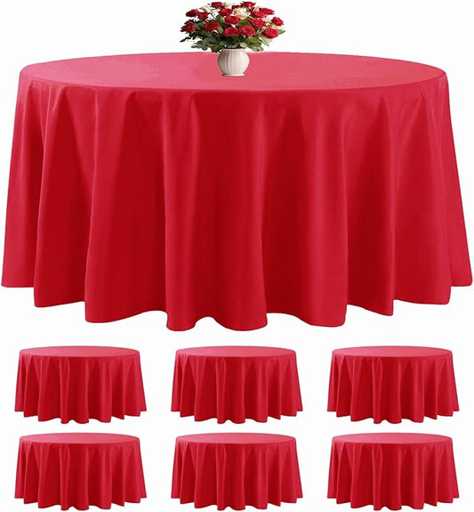 6 Pack Red Round Tablecloths 120 Inches Table Cloth Stain and Wrinkle Resistant Washable Polyester Table Cover Fabric for Party, Wedding,Dining,and Banquet Decoration