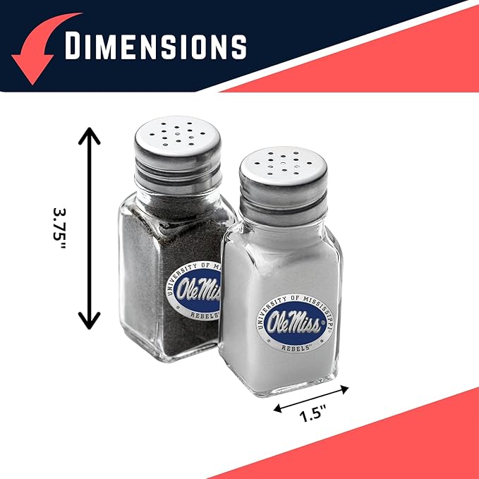 Heritage Pewter Mississippi Ole Miss Salt and Pepper Shaker Set of 2 Bottles | Expertly Crafted Pewter Glass