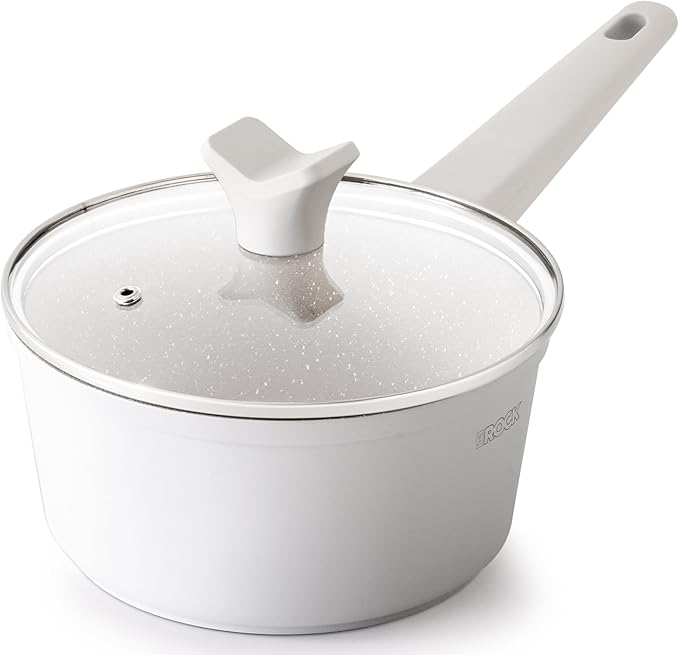 THE ROCK SOHO Ceramic Nonstick Saucepan with Lid, 2 Quarts Non Toxic Small Pot with PPG Fusion Pro Coating?밡othing Sticks, Never Warps, Lasts Longer, Induction Compatible, PTFE, PFOA&PFAS Free, Cream