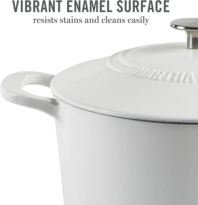 MARTHA STEWART Gatwick 7-Quart Enamel Cast Iron Dutch Oven Pot with Lid ??Matte White ??Durable Heavy-Duty Dutch Oven for Slow Cooking, Braising & Baking