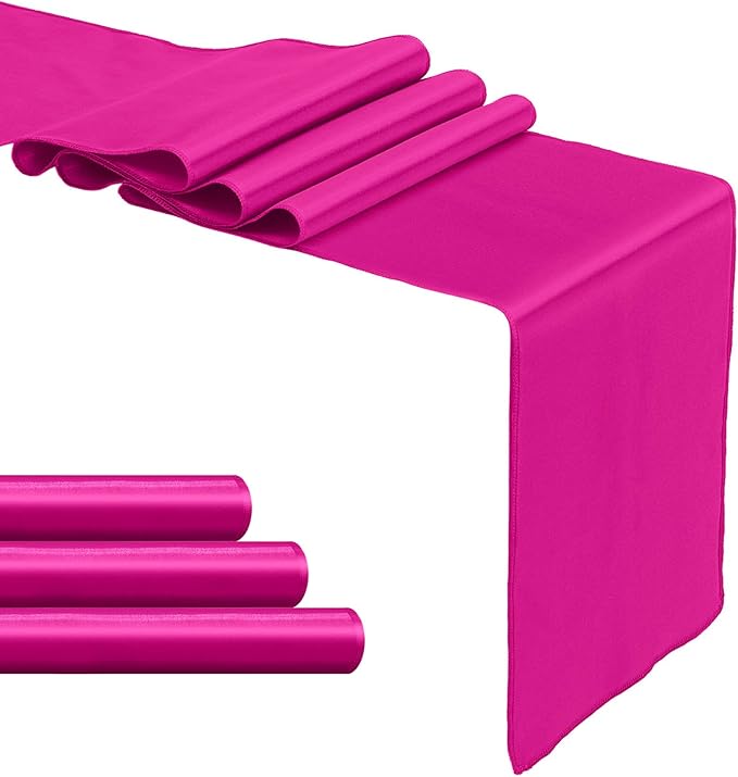 4-Pack Hot Pink Satin Table Runner 12 x 108 Inch Long Fuchsia Bright and Smooth Silk Fabric Table Runner for Wedding Banquet Birthday Party Decoration