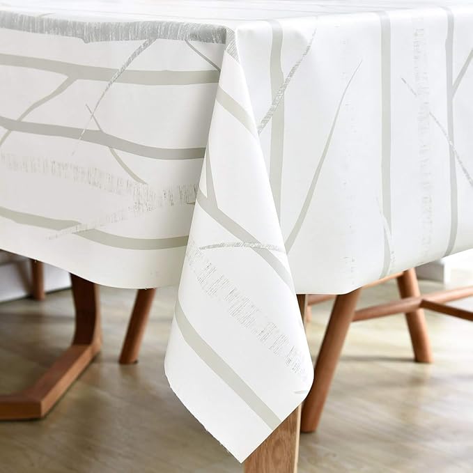 Vinyl Oilcloth Tablecloth Rectangle Spillproof Wipeable Stainproof PVC Plastic Waterproof Tablecloths for Birthday,Christmas,Banquet Kitchen Dining Tablecloth - Ivory White Tree 54 x 84 Inch