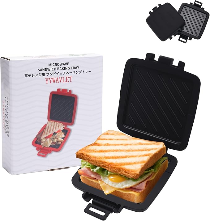 Microwave Sandwich Maker, Heat-Resistant Silicone Rubber Shell, Advanced HeatWave Technology, Non-Stick Plates, Easy to Clean, Makes Toast, Sandwiches, Paninis, Patties(Black)