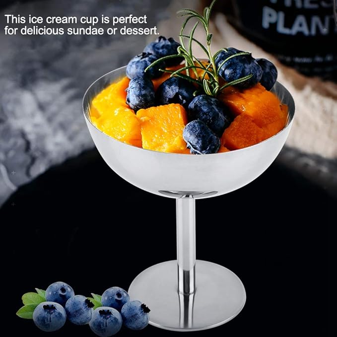 Hapivida Stainless Steel Ice Cream Cup, Serving Dessert Bowls Cups Sauce Bowls Mini Round Footed Yogurt Snack Candy Cups for Salad Fruit Pudding (Tall)