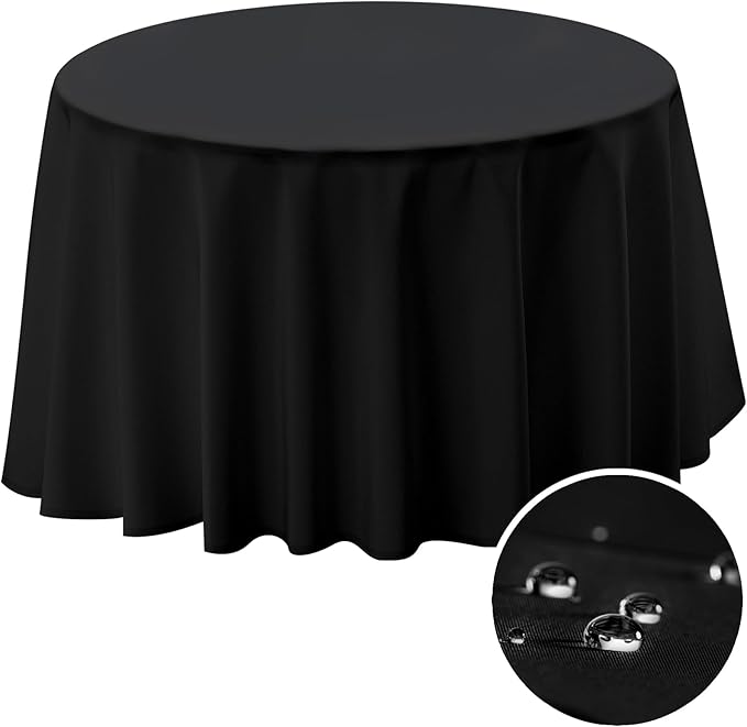 BYDOLL Table Cloth 48 Inch Round Tablecloth Fits Max38 Inch Diameter Table Top,Black Polyester Washable Wrinkle-Free Spillproof Tablecloth for Party Patio Cover
