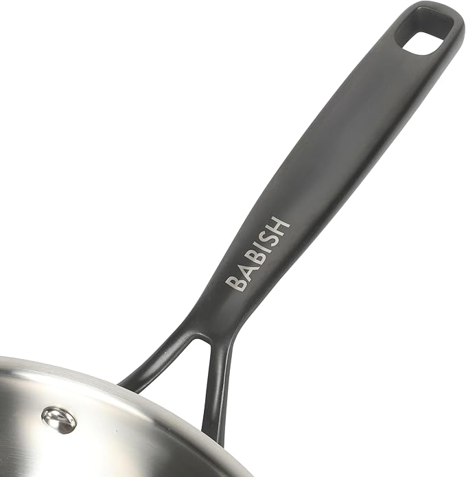 Babish 10-Inch Tri-Ply Stainless Steel Frying Pan With Black Handle ??Professional Grade Skillet for Searing, Saut챕ing & Everyday Cooking