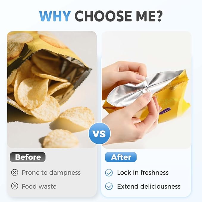 Mini Bag Sealer with Cutter and Magnet, 2026 New Portable Rechargeable Handheld Vacuum Food Sealer Bag Sealing Machine, Chip Bag Sealer for Chips Snacks Plastic Bags Fresh Storage (Blue)