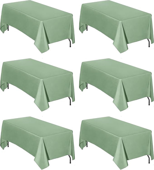 Easy-Going 6 Pack Sage Green Tablecloths 60x102 Inch for 6 Ft Rectangle Table, Washable Polyester Waterproof Stain Resistant Table Cloth, Decorative Table Cover for Kitchen, Dining Tables, Events