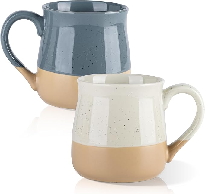 GBhome Ceramic Coffee Mugs Set of 2, 24oz Handmade Large Coffee Mugs Set with Terracotta Underside for Latte/Tea/Beer/Hot Cocoa/Cappuccino/Soup Dishwasher & Microwave Safe-Beige & Orange