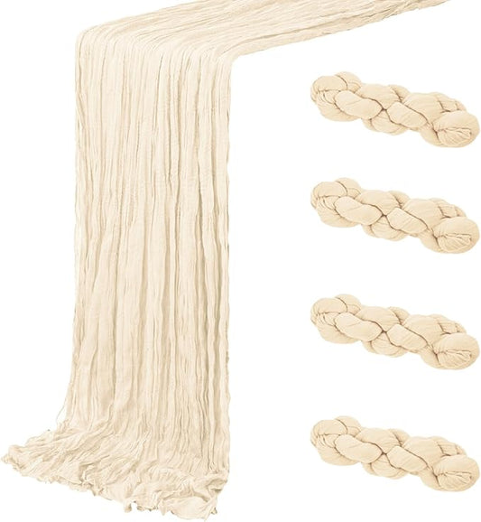 4 Pack Ivory Cheesecloth Table Runner 20 x 120 inch Gauze Table Runners 10 FT Long,Semi Sheer Cheese Cloth Fabric Table Runner Bulk for Wedding,Party,Baby Shower,Bridal Shower Decoration