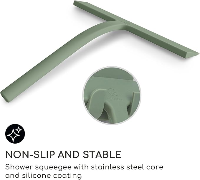 G횥TEWERK Shower Squeegee for Glass Doors, Silicone Window Squeegee, Bathroom and Glass Cleaning - Green - 9 Inch