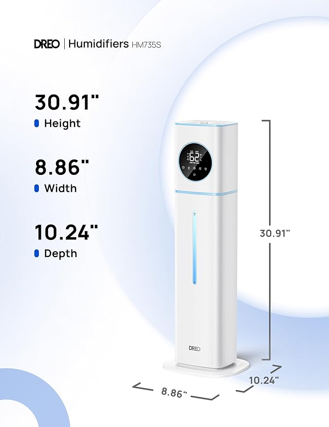 Dreo 11L Smart Humidifier Large Room 700 ft짼, 100H Cool Mist Air Humidifiers for Bedroom, Top-Fill Self-Cleaning Tank, 26dB, Auto Mode, Aroma Box, RGB Light, Remote & APP Control, Baby, Plant, Blue