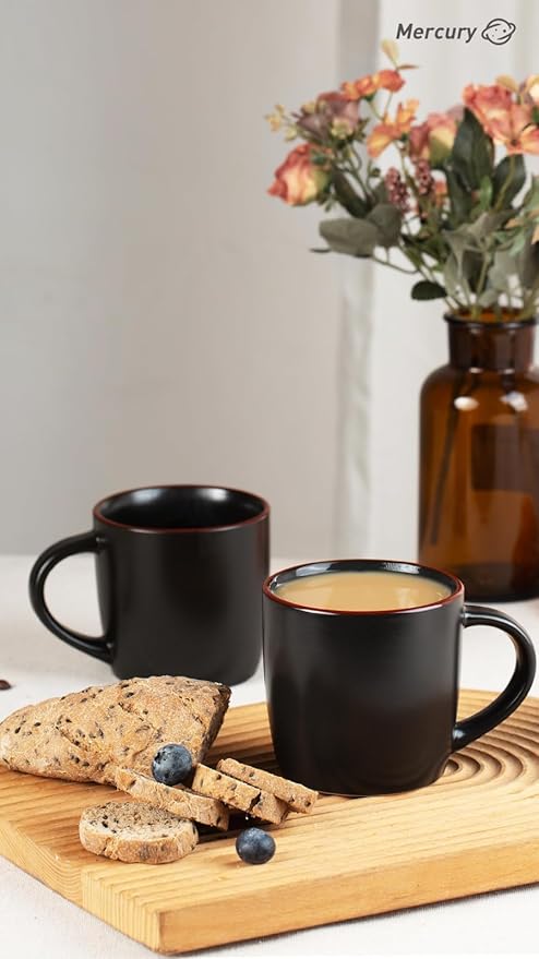 famiware Mercury Coffee Mugs 13 oz, Coffee Mugs Set of 6 with Handle, Cups for Latte, Hot Tea, Cappuccino, Mocha, Cocoa, Matte Black