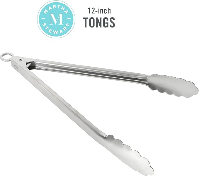 Martha Stewart Richburn 12-Inch Stainless Steel Kitchen Tongs ??Durable, Heat-Resistant Cooking and Serving Tool