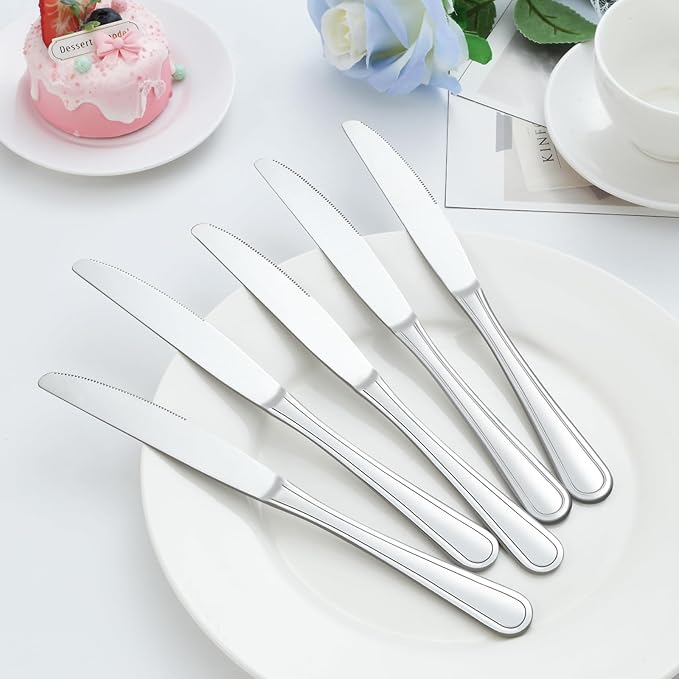 Dinner Knives Set of 24, 9??Knives Set, Butter Knife with Pretty Line Handle, Sharp Knife Set, Food Grade Stainless Steel Table Knife, Silverware, Dishwasher Safe & Mirror Polished