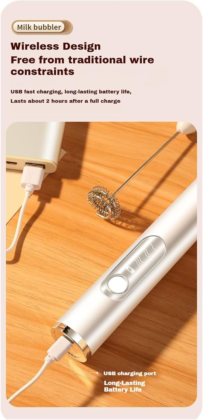 Milk Frother Handheld Rechargeable,Frother Wand 3-Speed Drink Mixer for Coffee,Milk,Cream,Usb Charging,30dB Quiet