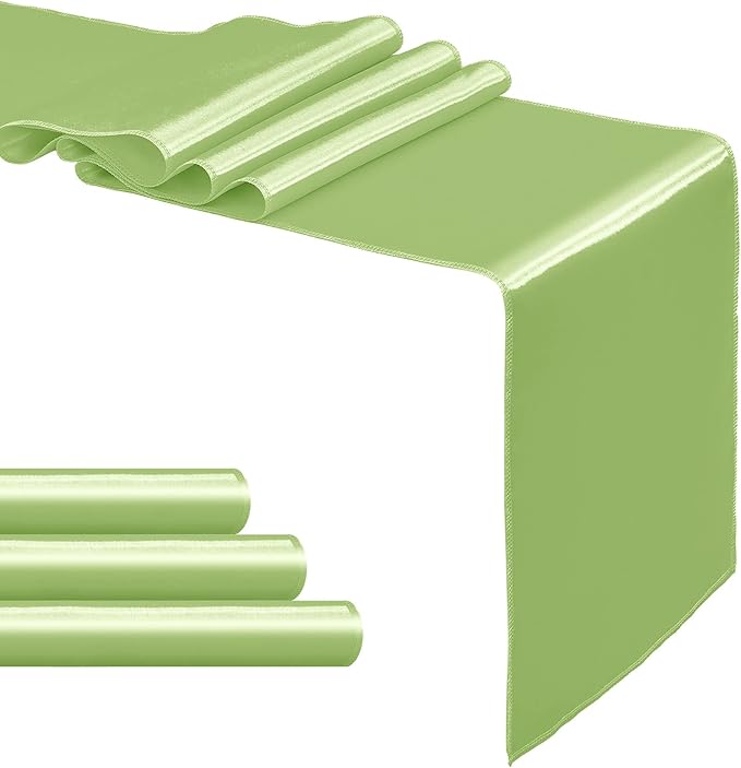 4-Pack Green Satin Table Runner 12 x 108 Inch Long Bright and Smooth Silk Fabric Table Runner for Wedding Banquet Birthday Party Decoration