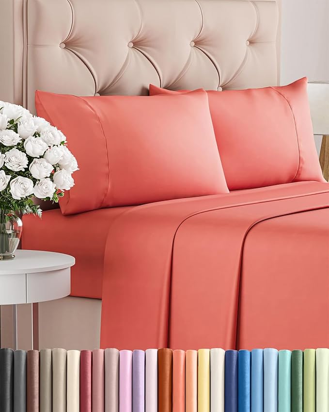 Twin 4 Piece Sheet Set - Cooling & Breathable Bed Sheets - Hotel Luxury Bed Sheets for Women, Men, Kids & Teens - Comfy Bedding with Deep Pockets & Easy Fit - Soft and Wrinkle Free - Twin Coral Sheets