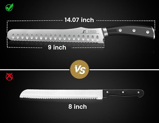 Bread Knife for Homemade Bread, 9 Inch Multifunction Serrated Knife, Razor Sharp Slicer, High Carbon German Steel Bread Cutter, Ergonomic Handle Design for Sourdough Turkey Fruit Cutting