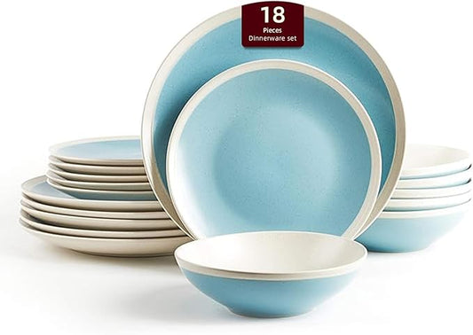Rock Ridge Speckled Stoneware Dinnerware Set (18pc Set, Turquoise and Ivory)