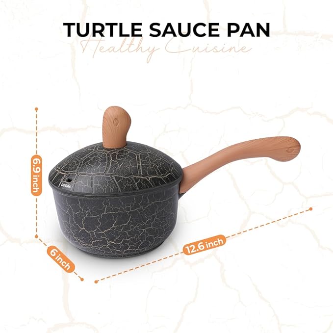 Bionic Turtle Design Nonstick Ceramic Sauce Pan with Lid (2.8 qt), Non Toxic,PFAS & PFOA Free, Dishwasher Safe, Compatible with All Stovetops, Durable Cookware for Home Cooking