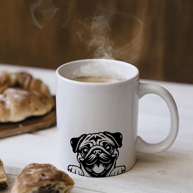 Funny Peeking Pug Mug, Pug Gifts for Pug Lovers Women Men, Pug Mom Gifts, Pug Dad Gifts, Pug Owner Gifts, Pug Dog Ceramic Coffee Mug 11 oz