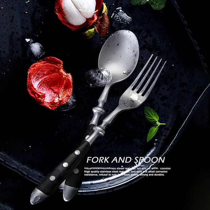 IKXO 24 Pieces Black Silverware Set, Black Flatware Set, Food-Grade Stainless Steel Cutlery Set for 6, Tableware Eating Utensils, Mirror Finished, Dishwasher Safe