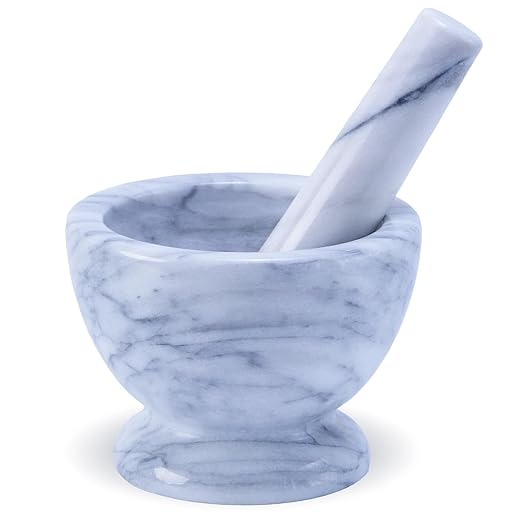 Marble Mortar and Pestle Set, Spice Grinder, Herb Ginder, Unpolished Marble Spice Crusher, Kitchen Utensil (6-3/4"*H5)