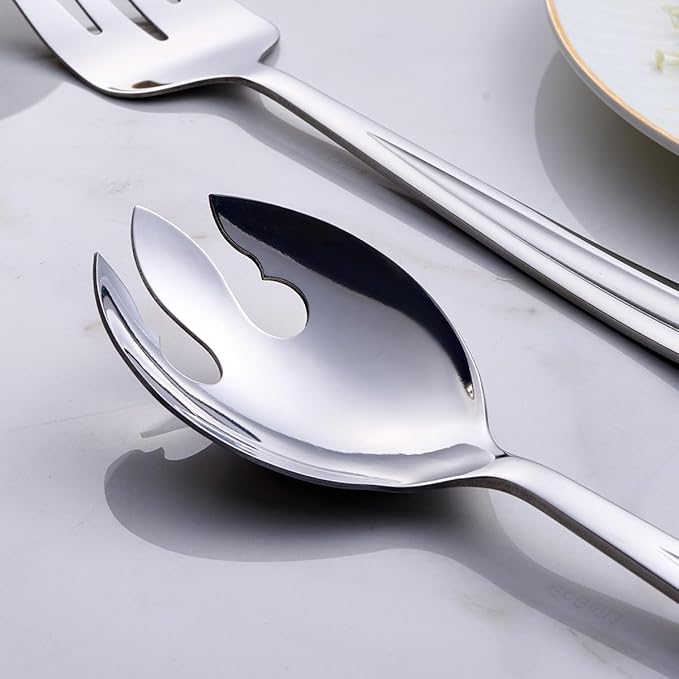 GoGeiLi Salad Server Set, 9.5-inch Stainless Steel Salad Serving Utensil, 2-Piece Large Salad Spoon and Fork Serving Set, Dishwasher Safe