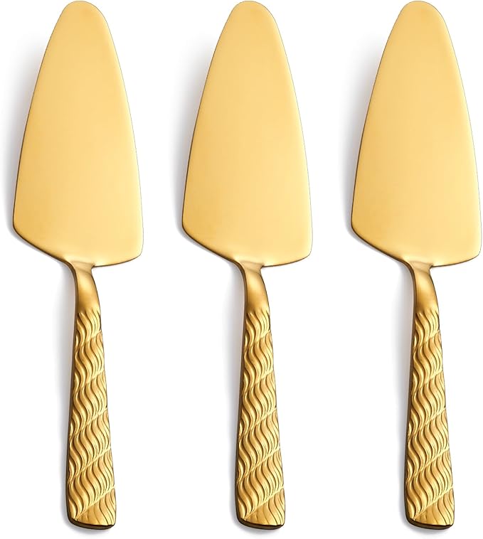 Gold Cake Server, 9.4-inch Stainless Steel Pie Server Spatula, Pizza Server Set of 3, Dishwasher Safe